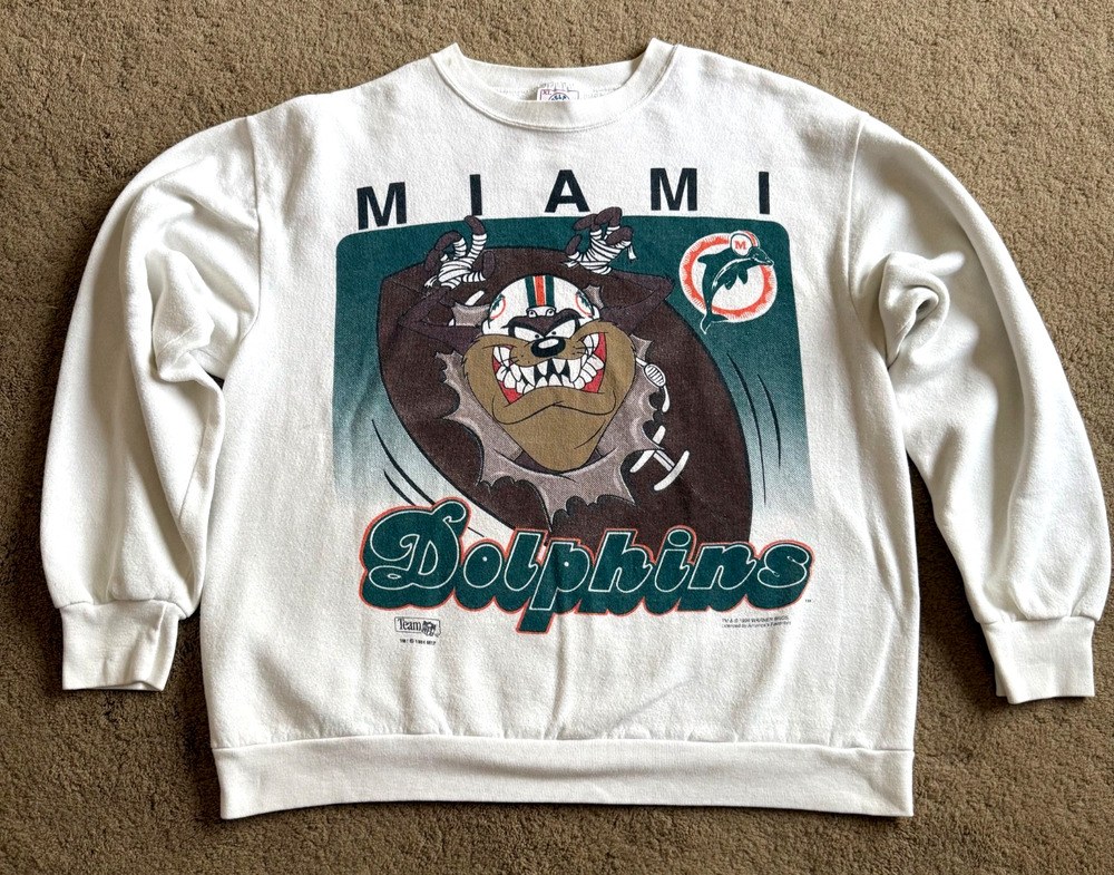 Vintage Miami Dolphins Taz Crewneck Sweatshirt NFL 80s XL Made in USA EUC RARE